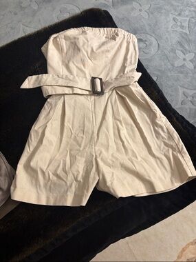 Strapless Cream Belted Romper